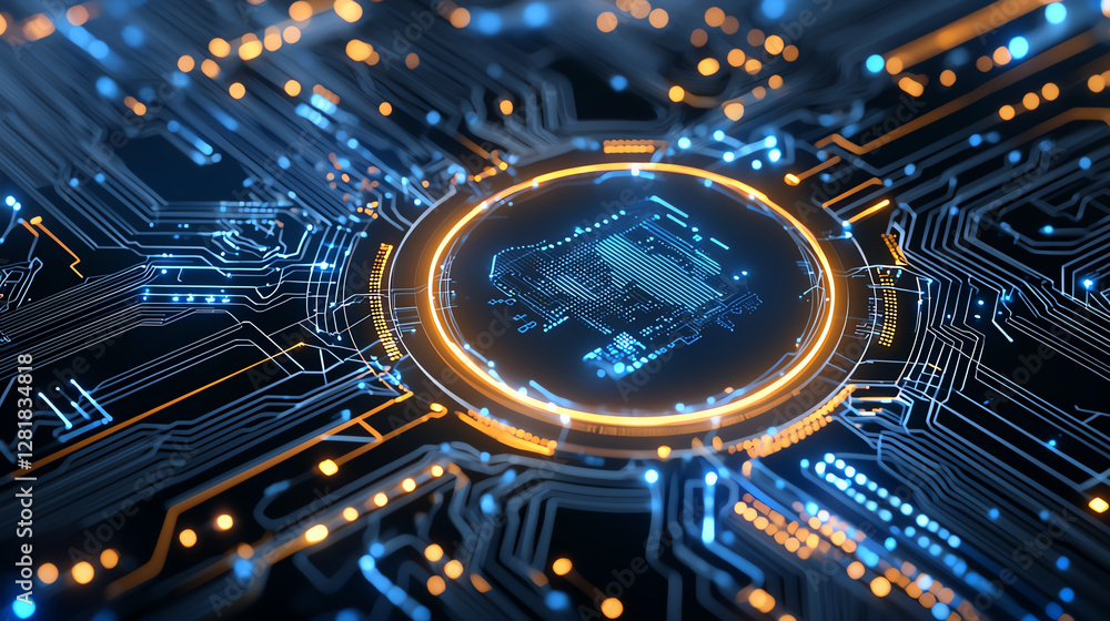 Aufkleber futuristic circuit board design with glowing elements and digital patterns, representing technology 