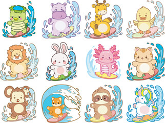 Set Vector Stock Illustrations Isolated of Baby Animals.
Cute animals with various activities.
Funny sticker of animal kids.
