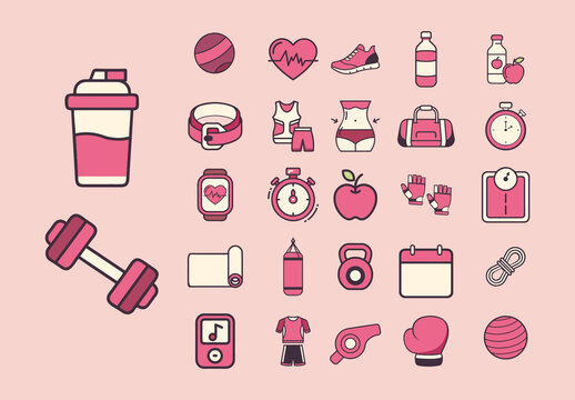 Colorful Fitness Gym Health Workout Icons Set