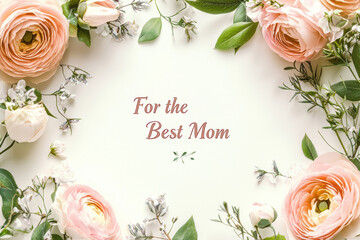 Elegant Mother's Day Card Design with Soft Pink Floral Border and Heartfelt Message