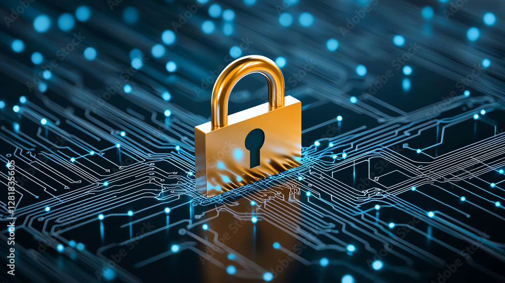 Aufkleber digital padlock icon symbolizes security on network connection, representing data protection and pri