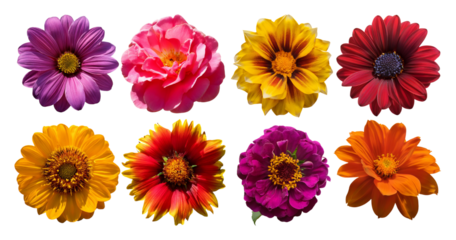Colorful Assortment of Summer Flowers Isolated on White Background, isolated on transparent background