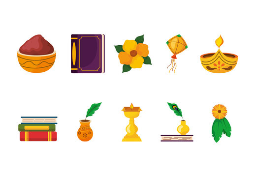 Orange Vasant Floral Traditional Culture Illustration Set