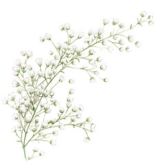 Watercolor frame, Gypsophila, Hand drawn botanical illustration isolated on white background, Ideal for stationery, invitations, save the date, sharp outline