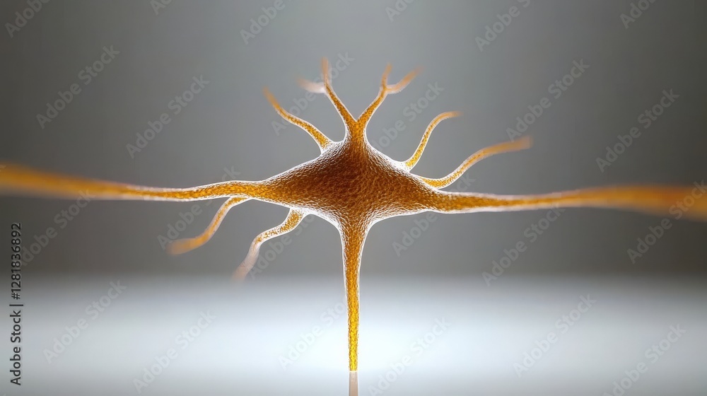 Poster detailed neuron structure with elongated dendrites and axon starburst