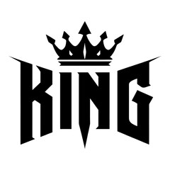 Fototapeta premium Bold Black and White King Logo with Crown Graphic Text Design for Brand Identity Apparel Merchandise Fashion Modern Style Strong Typography