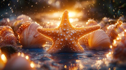 Starfish Sunset Seashells Beach Ocean Wallpaper