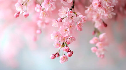Delicate Pink Cherry Blossoms in Soft Focus with Blurred Background