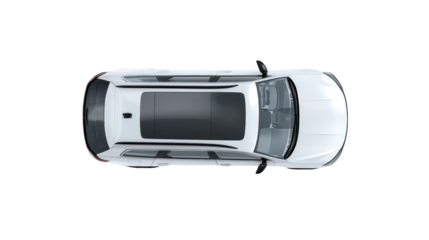 Sleek white car, a top view perspective showcasing automotive design and contours