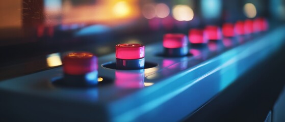 Rows of glowing buttons create an abstract symphony of colors and lights, inviting touch and interaction in a futuristic setting rich with possibility.