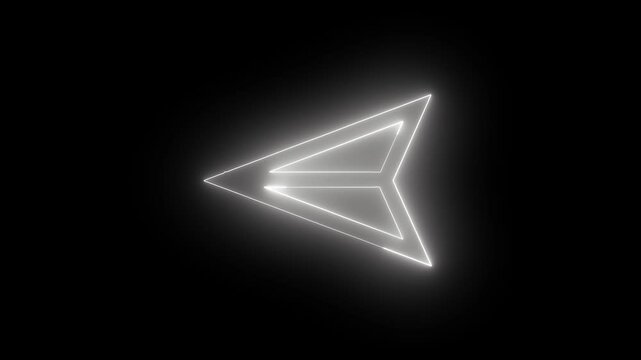 Neon send mirrored icon glowing black background animation.