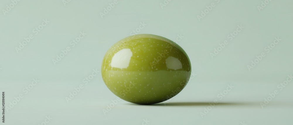 Poster spherical green object on light green background minimalist still life photography with soft lightin