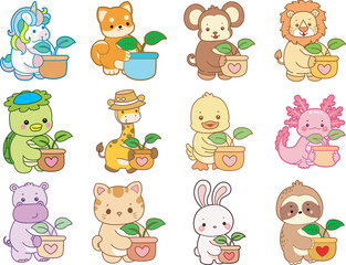 Set Vector Stock Illustrations Isolated of Baby Animals.
Cute animals with various activities.
Funny sticker of animal kids.