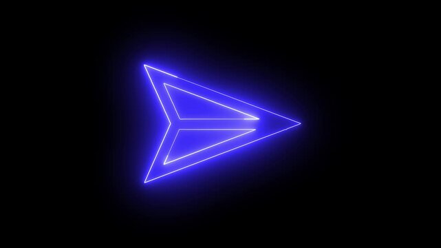 Neon send mirrored icon glowing black background animation.