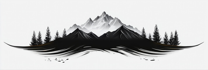  Majestic Mountain Silhouette: A striking silhouette of snow-capped mountains and evergreen trees evokes a sense of serenity, adventure, and the raw beauty of nature.