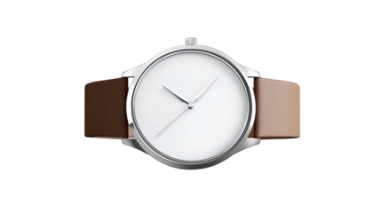 Timeless elegance, white watch with brown leather strap classic design