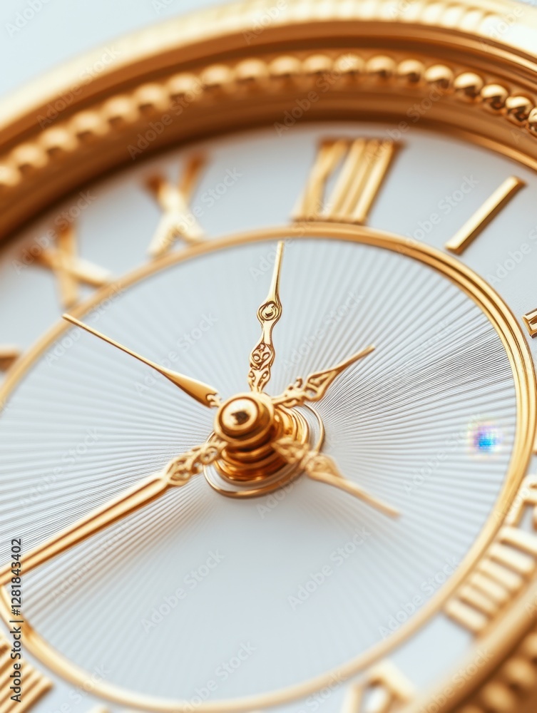 Poster elegant gold clock with roman numerals and intricate hand design in a timeless macro shot