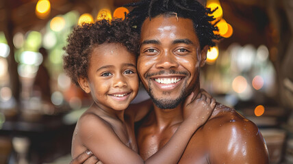 Fototapeta premium happy father spends time with his son. Father's Day. Parent and child.