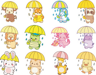 Set Vector Stock Illustrations Isolated of Baby Animals.
Cute animals with various activities.
Funny sticker of animal kids.