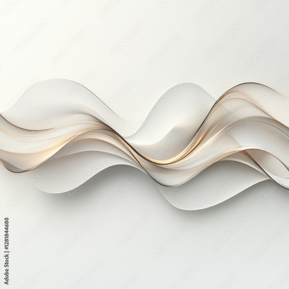 Poster elegant flowing wave design with subtle gold accents on a clean white background creating a sense of
