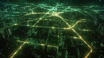 Futuristic Cityscape at Night - Green Neon Lights - Futuristic/Sci-fi