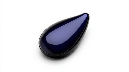Glossy teardrop shape in deep blue against a soft white background