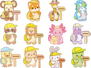 Obraz premium Set Vector Stock Illustrations Isolated of Baby Animals. Cute animals with various activities. Funny sticker of animal kids.
