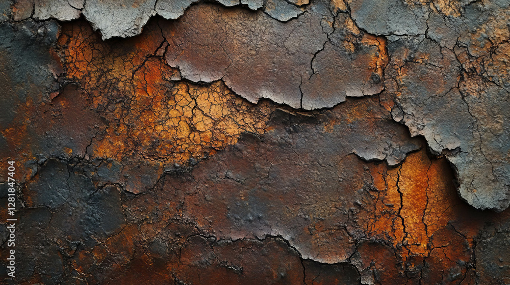 Poster dark cracked clay wall texture with deep rough surface for rustic design