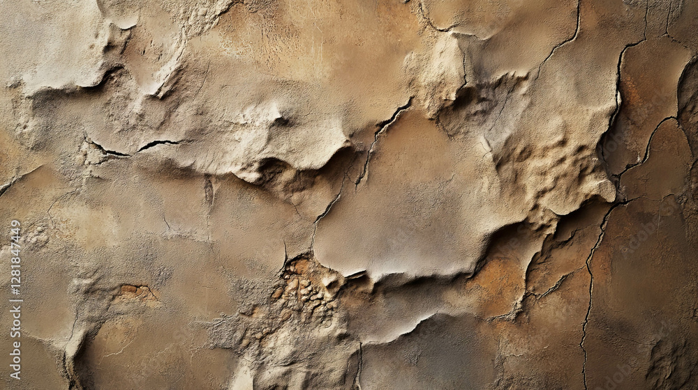 Poster dark textured clay wall with deep cracks for rustic design background