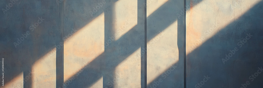 Poster sunlit stone wall with deep vertical ribs and texture patterns
