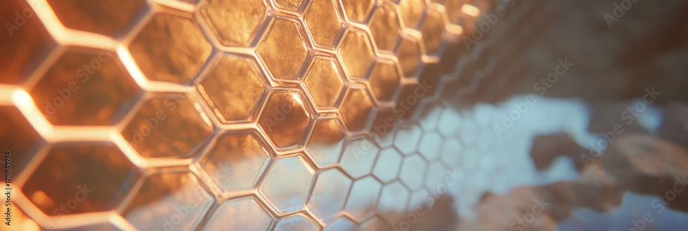 Poster abstract hexagonal mesh texture on uneven wall for modern design and architecture