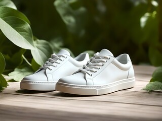 Serene Outdoor Background for Men's White Shoes - Natural, Elegant & Stylish Display