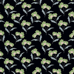 seamless pattern of flowers, branches and leaves