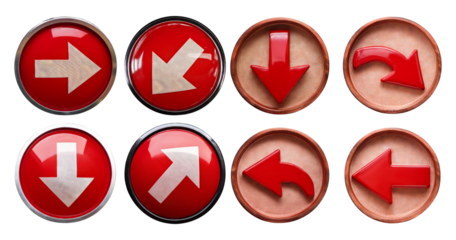 Collection of Colorful Arrows on Round Buttons for Directional Use, isolated on transparent background