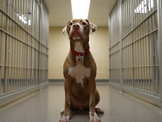 Dog in Animal Shelter Corridor