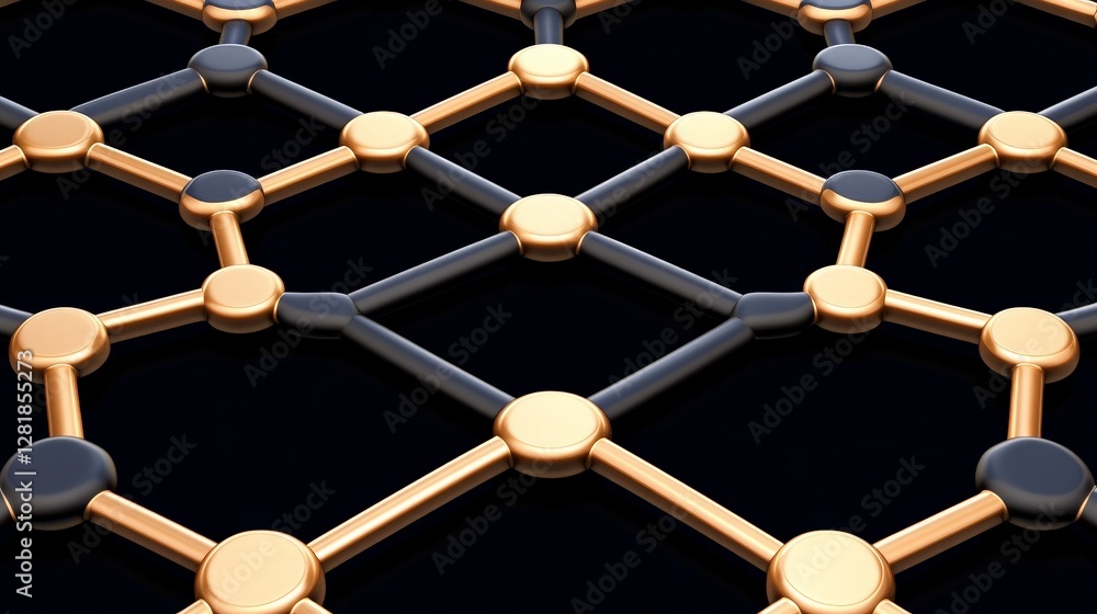 Poster abstract 3d network structure with black and gold nodes design