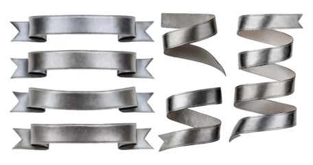 Metallic Ribbons Set for Creative Design and Decoration Projects, isolated on transparent background