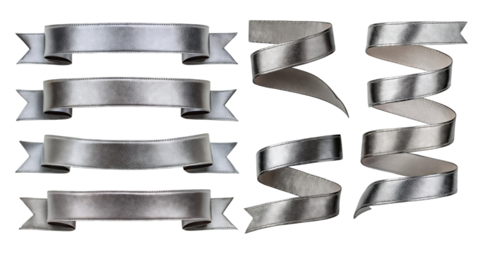 Metallic Ribbons Set for Creative Design and Decoration Projects, isolated on transparent background
