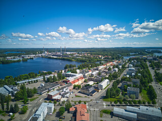 Fototapeta premium Varkaus city in Pohjois-Savo region in eastern Finland. Aerial views from city centre 2024