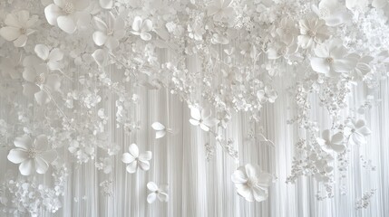 Elegant All-White Floral Cascade Installation Wedding Backdrop Decor