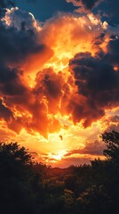 Fototapeta premium Dramatic Sunset Over Trees