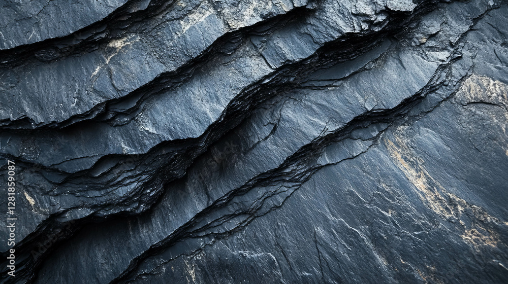 Poster glossy layered black slate texture with distinctive patterns for design and decoration