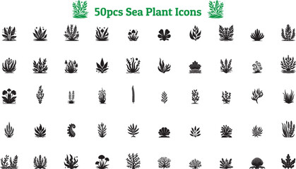 Sea Plant Icon Pack, Sea Tree, Water Plant, 50pcs icons