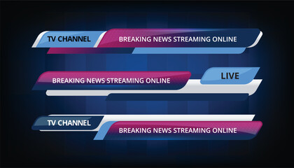 Graphic set of Broadcast News Lower Thirds Banner for Television Streaming, Video and Media Channel