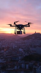 Drone Delivering Package City Sunset