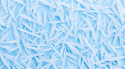 Photorealistic Ice Macro. Intricate Frost with Diffused Light on a blue Background