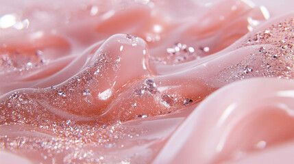 Glossy pink marble texture with embedded crystals for design and decoration