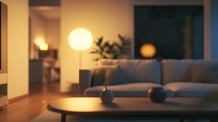 Cozy Evening in a Modern Living Room: Soft Lighting and Tranquil Ambiance