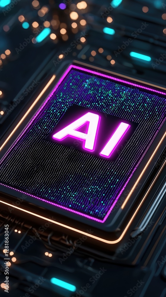 Poster digital frame showcasing ai concept within a vibrant cyberspace scene filled with glowing circuits