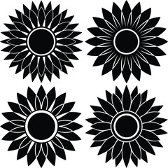 Classic Sunflower Silhouette Vector Icon Set Perfect for Logos & Designs.